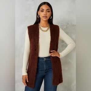 3/$30 Olsen brown eyelash sleeveless cardigan size medium large